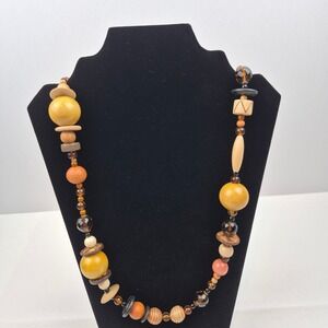 Joan Rivers 36" Wood Bead Necklace Neutral Earth Tone Multicolor Chunky NWOT
